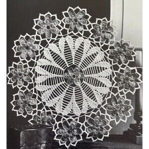 Vintage 1960's Pricilla Doily Crochet Pattern BRIGHT BOUQUET Irish Lace 19"